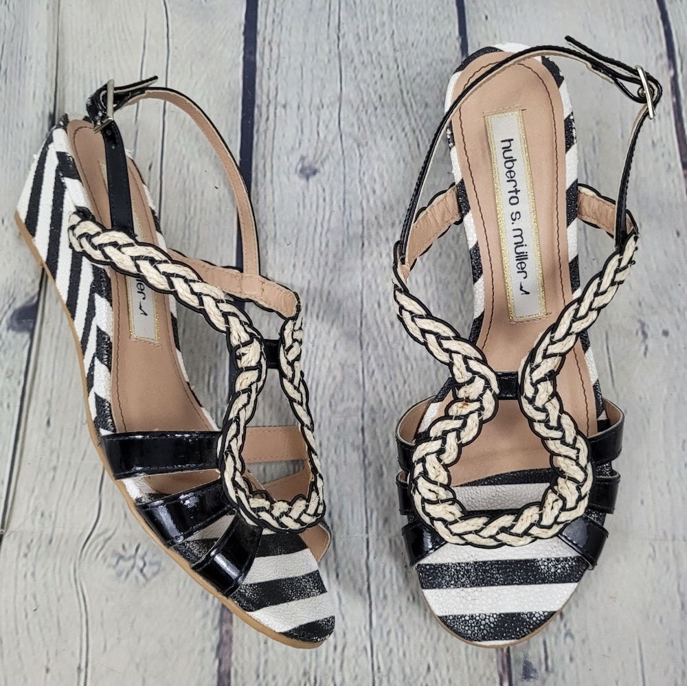 Black and White Striped Sandals